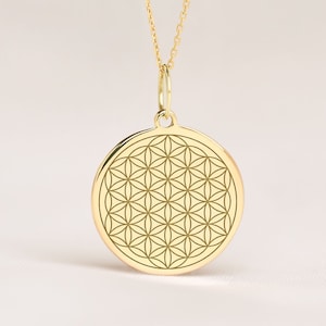 14k Solid Gold Flower Of Life Necklace • Flower Of Life Pendant • Dainty Flower Of Life Charm