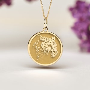 14k Solid Gold Leopard Necklace • Personalized Wild Cat Pendant • Dainty Panther Charm