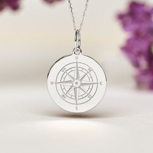 Sterling Silver Compass Necklace • Personalized Nautical Pendant • Dainty Compass Charm