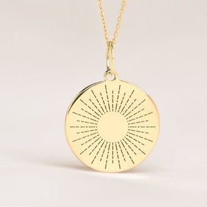 14k Solid Gold Sunbeam Necklace • Personalized Sun Pendant • Dainty Sun Charm
