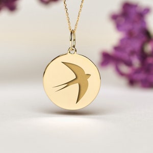14k Solid Gold Swallow Necklace • Dainty Bird Jewelry • Hope & Love Symbol