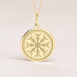 14k Solid Gold Helm of Awe Necklace • Aegishjalmur Stave Pendant • Dainty Helm of Awe Charm