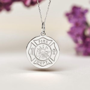 Sterling Silver Fire Department Necklace • Personalized fire dept Pendant • Dainty Firefighter Charm