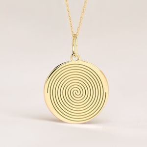 14k Solid Gold Spiral Necklace • Personalized Spiral Pendant • Dainty Spiral Charm