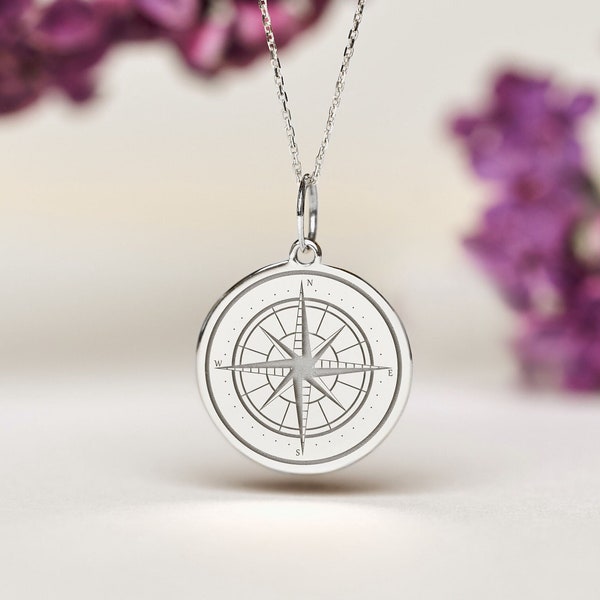 Sterling Silver Compass Necklace • Personalized Nautical Pendant • Dainty Compass Charm