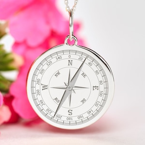 Compass Necklace Sterling Silver • Personalized Compass Pendant • Dainty Compass Charm