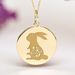 14k Solid Gold Rabbit Necklace • Personalized Bunny Pendant • Dainty Rabbit Charm