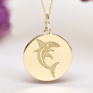 14k Solid Gold Shark Necklace • Personalized Shark Pendant • Dainty Scuba Diver Charm