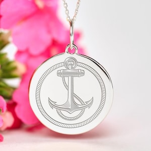 Sterling Silver Anchor Necklace • Personalized Anchor Pendant • Dainty Nautical Charm