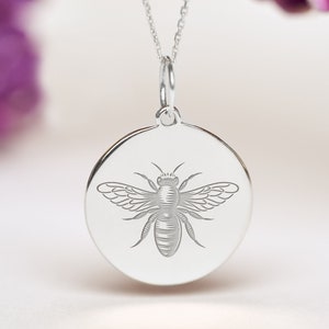Sterling Silver Bee Necklace • Personalized Bee Pendant • Dainty Bee Charm
