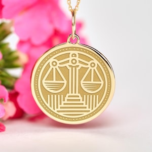 14k Solid Gold Scale of Justice Necklace • Personalized Law Graduation Gift • Dainty Scale of Justice Charm