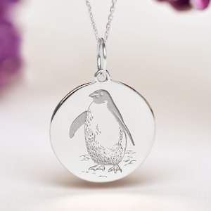 Sterling Silver Penguin Pendant • Personalized Arctic Animal Necklace • Penguin Charm