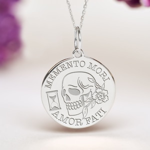 Sterling Silver Memento Mori Necklace • Personalized Memento Mori Pendant • Dainty Amor Fati Charm