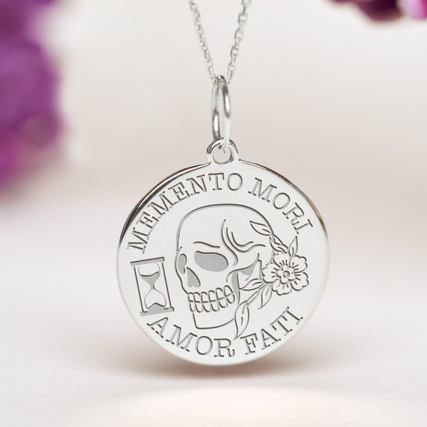 Sterling Silver Memento Mori Necklace • Personalized Memento Mori Pendant • Dainty Amor Fati Charm