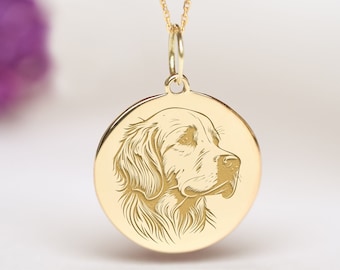 14k Solid Gold Golden Retriever Dog Necklace • Personalized Golden Retriever Dog Pendant • Dainty Dog Face Charm