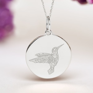 Sterling Silver Hummingbird Necklace • Personalized Colibri Pendant • Engravable Flying Bird Charm