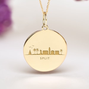 14k Solid Gold Split Necklace • Personalized Split Croatia Pendant • Dainty Skyline Charm