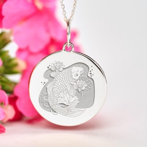 Sterling Silver Koi Fish Pendant • Personalized Japanese fish Necklace • Dainty Koi Charm