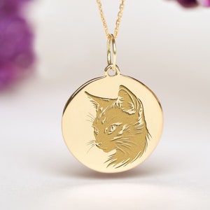 14k Gold Cat Necklace • Personalized Cat Pendant • Dainty Cat Charm