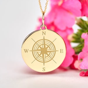 Compass Necklace 14k Solid Gold • Personalized Compass Pendant • Compass Charm