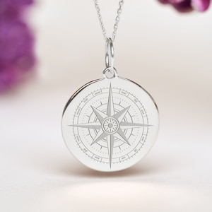 Sterling Silver Compass Necklace • Personalized Nautical Pendant • Dainty Compass Charm