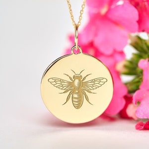 14k Solid Gold Bee Necklace • Personalized Bee Pendant • Dainty Bee Charm