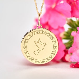 14k Solid Gold Dove Necklace • Peace Bird Pendant • Personalized Dainty Jewelry • Symbolic Gift