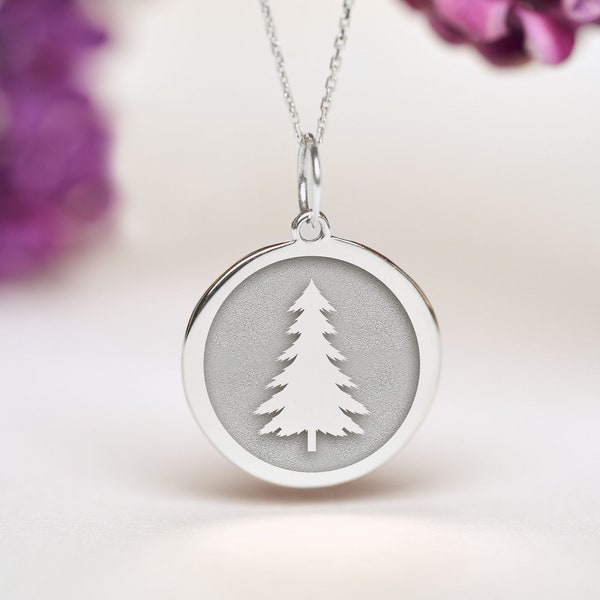 Sterling Silver Evergreen Tree Necklace • Personalized Evergreen Tree Pendant • Dainty Evergreen Tree Charm