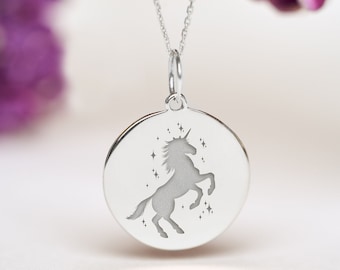 Sterling Silver Unicorn Necklace • Personalized Unicorn Pendant • Dainty Unicorn Charm