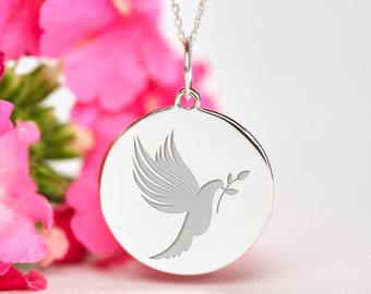 Sterling Silver Dove Necklace • Personalized Freedom Charm  • Dainty Personalized Bird Pendant