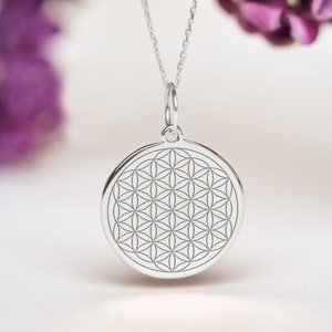 Sterling Silver Flower of Life Necklace • Personalized Flower of Life Pendant • Dainty Sacred Geometry Charm