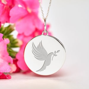 Sterling Silver Dove Necklace • Personalized Freedom Charm  • Dainty Personalized Bird Pendant