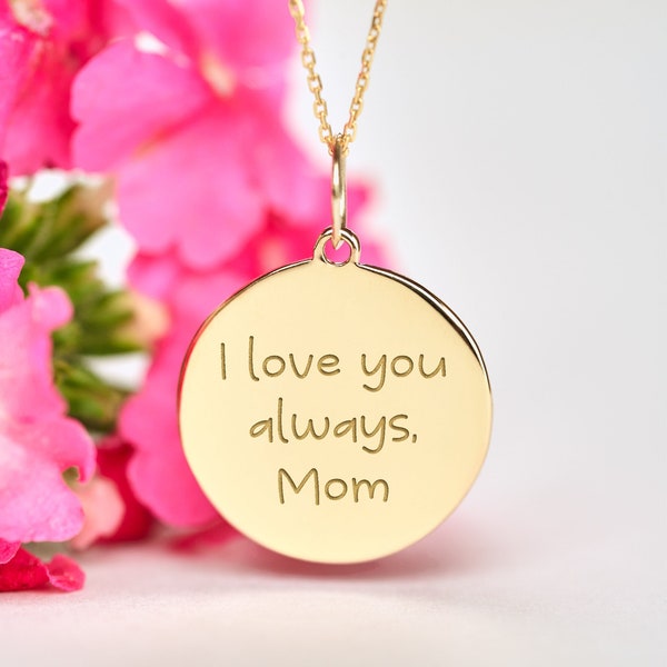 14k Solid Gold handwriting Necklace • Personalized Handwritten Pendant • Custom necklace engraved both sides
