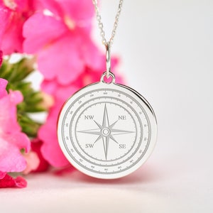 Sterling Silver Compass Necklace • Personalized Nautical Pendant • Dainty Compass Charm