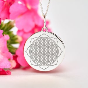 Sterling Silver Flower of Life Necklace • Personalized Flower of Life Pendant • Dainty Flower of Life Charm