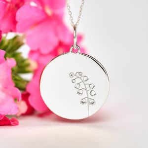 Sterling Silver Lily Of The Valley Necklace • Personalized Lily Of The Valley Pendant • Dainty Lily Of The Valley Charm • MAY BIRTH FLOWER