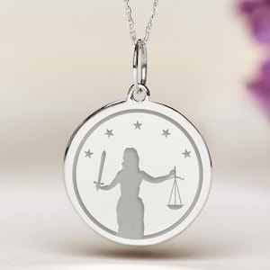 Sterling Silver Lady Justice Necklace • Personalized Gift for Law School Graduation • Lawyer Charm