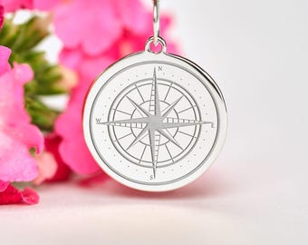 Compass Necklace Sterling Silver • Personalized Pendant • Graduation Gift