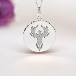 Phoenix Bird Necklace • Personalized Pendant • Strength Renewal Symbol • Sterl Silver