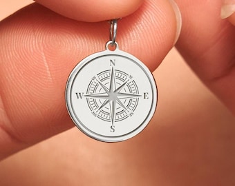 Sterling Silver Compass Necklace • Personalized Pendant • Graduation Gift • Free Back Engraving