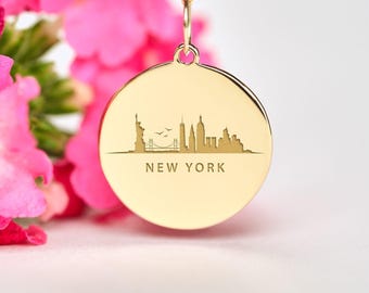 New York Necklace 14k Gold • Personalized NYC Skyline Pendant