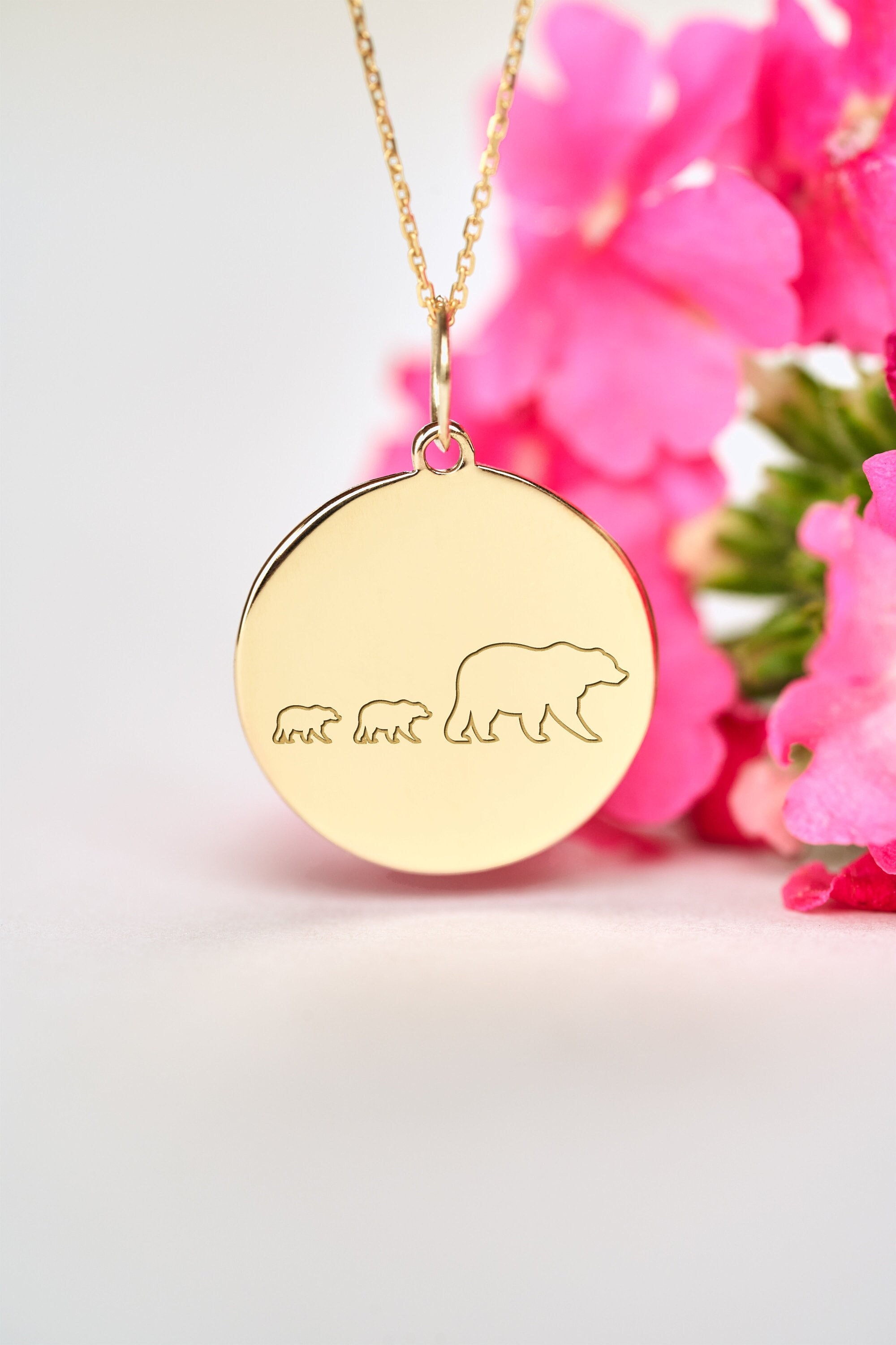 14k Solid Gold Mama Bear Necklace Personalized Mother Etsy Canada