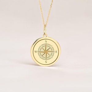 14k Gold Compass Necklace • Personalized Nautical Pendant