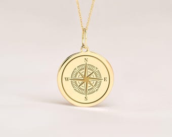 14k Gold Compass Necklace • Personalized Nautical Pendant