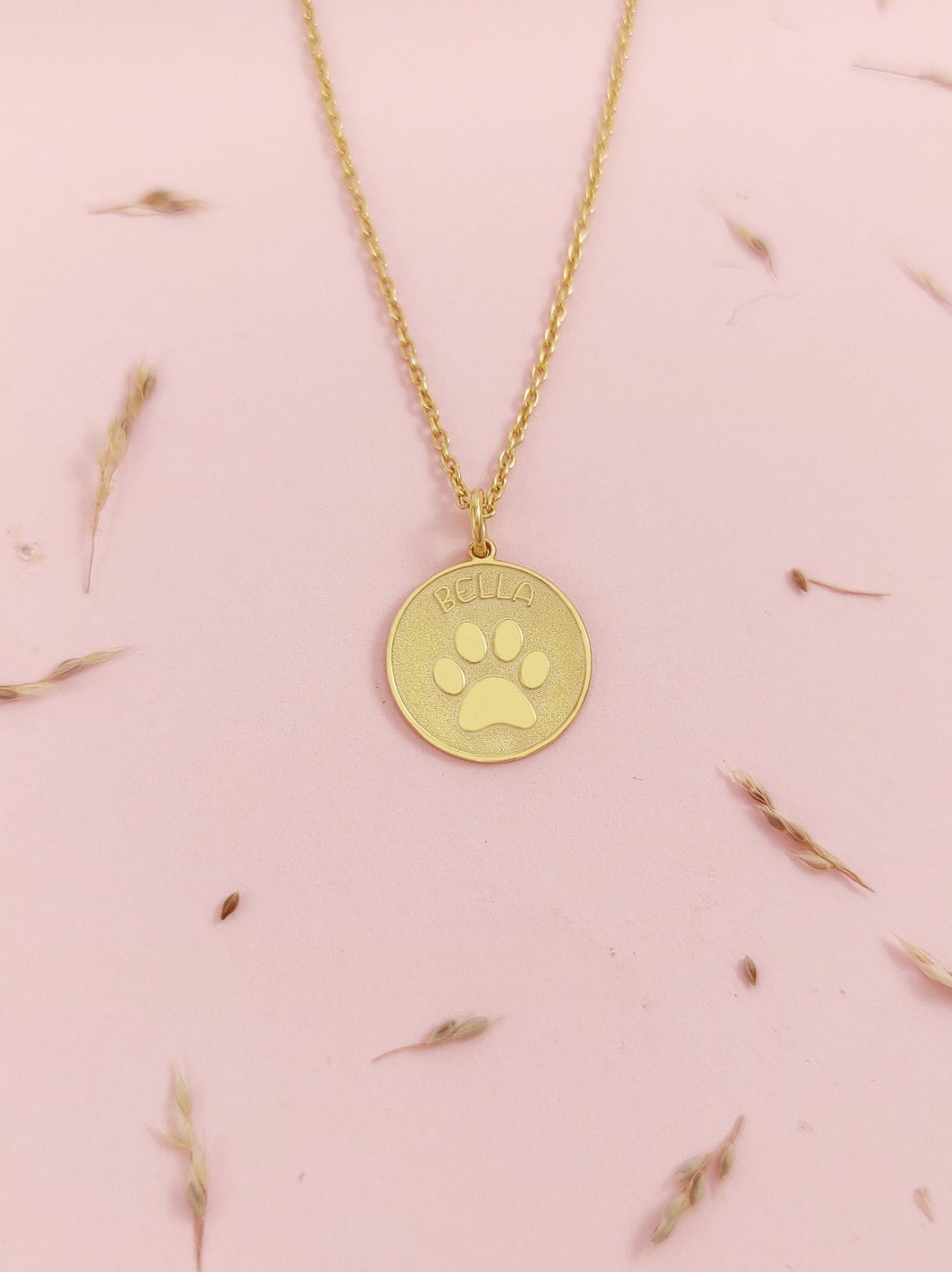 14k Solid Gold Paw Necklace Personalized Paw Pendant Dainty Dog Paw