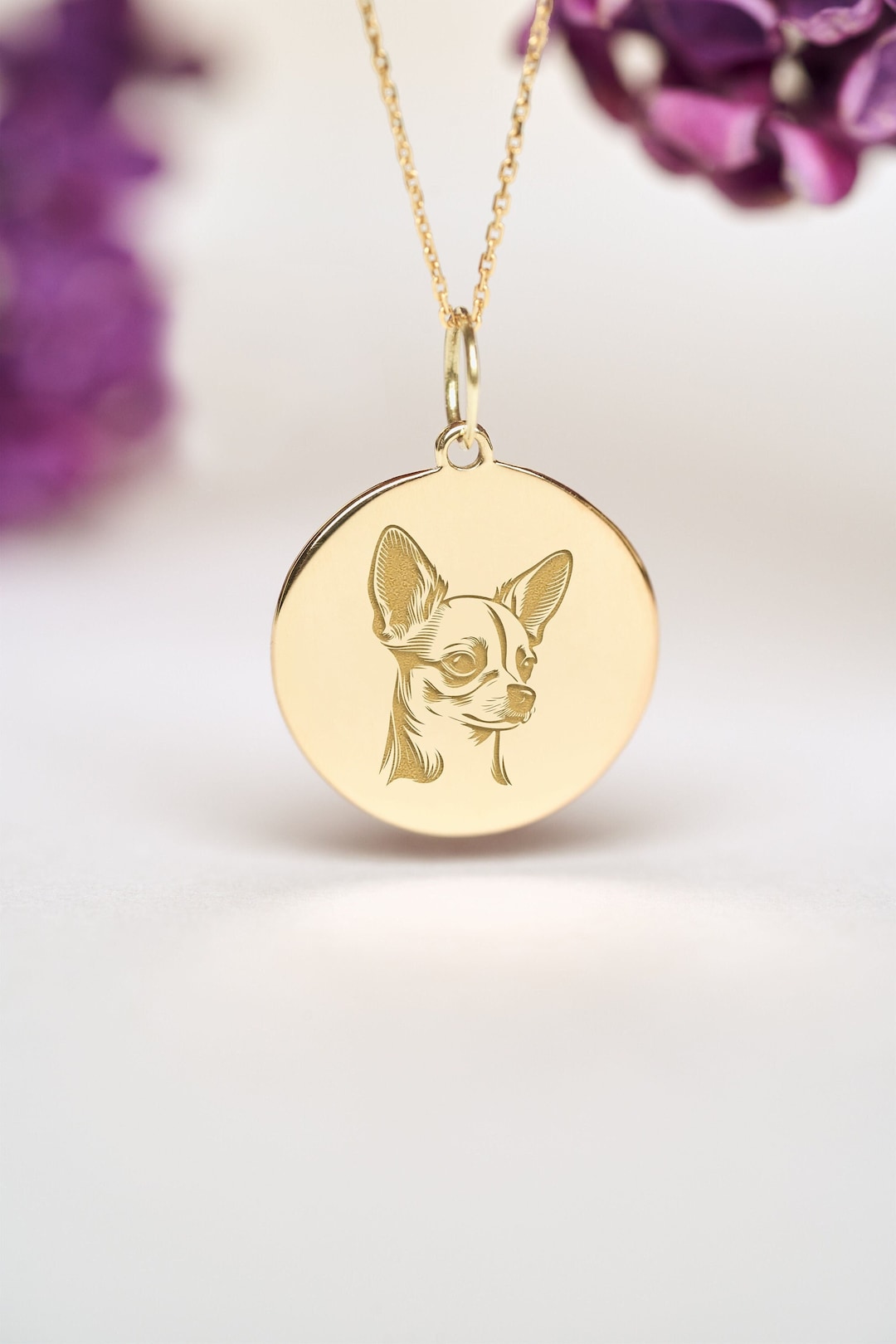 14k Solid Gold Chihuahua Necklace Personalized Dog Pendant Etsy