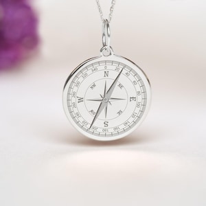 Sterling Silver Compass Necklace • Personalized Nautical Pendant • Graduation Gift
