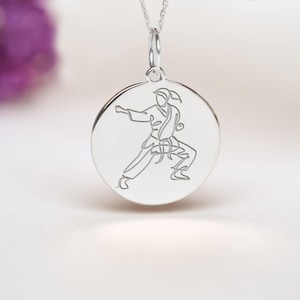 Sterling Silver Karate Necklace • Personalized Karateka Pendant • Dainty Martial art Charm