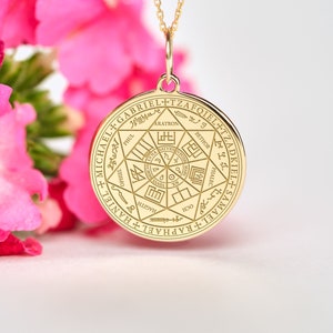 Seven Archangels 14k Solid Gold Pendant • Personalized Seven Archangels Necklace • 7 Archangels Charm