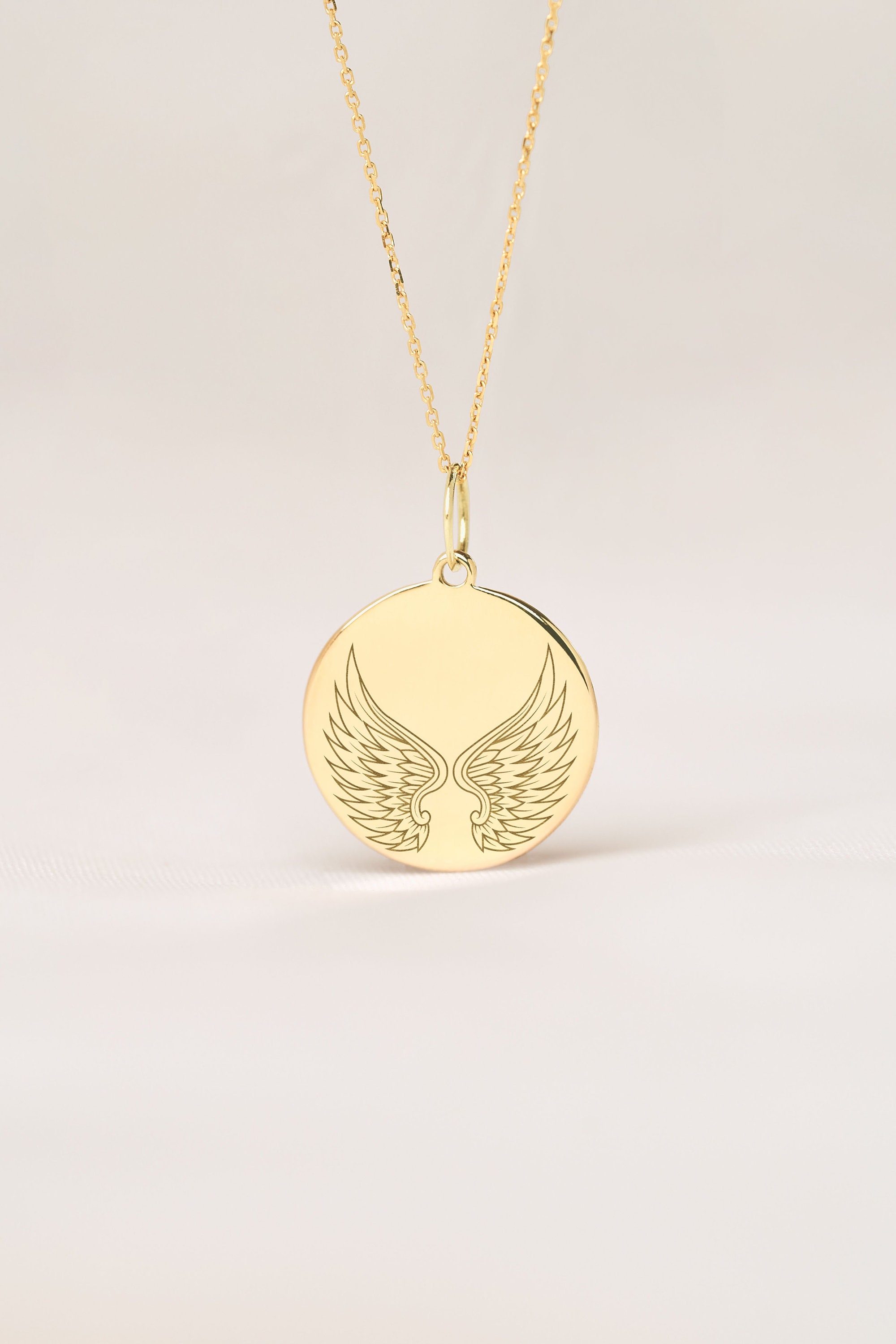 14K Gold Angel Wing Charm Pendant - Yellow, White, Or Rose Gold, Various Sizes - View #3